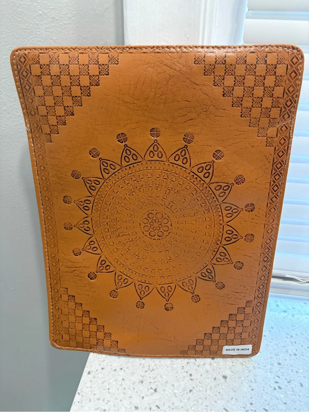 NEW  Chakra Embossed Leather IPad/Tablet Cover - Brown with Multicolor Discs